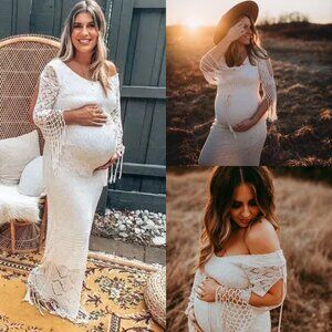 Fillyboo Cream Crochet Maxi Maternity Dress